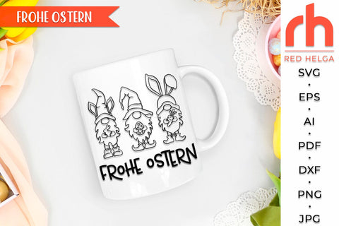 Frohe Ostern SVG, Easter Gnomies DXF, Germany Window Decor Cut File SVG RedHelgaArt 