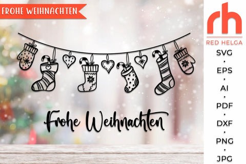 Frohe Weihnachten SVG - Hanging Stockings Cut File - Germany Christmas DXF SVG RedHelgaArt 