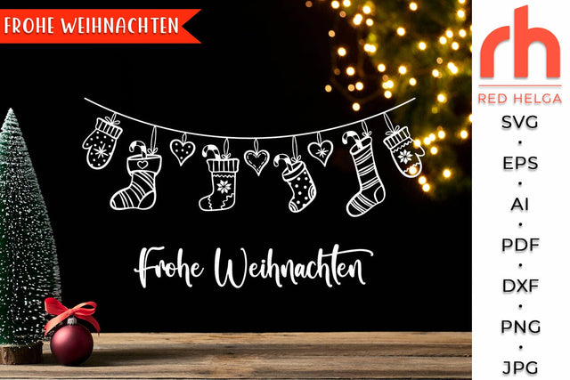 Frohe Weihnachten SVG - Hanging Stockings Cut File - Germany Christmas DXF SVG RedHelgaArt 