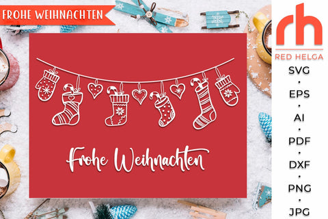 Frohe Weihnachten SVG - Hanging Stockings Cut File - Germany Christmas DXF SVG RedHelgaArt 