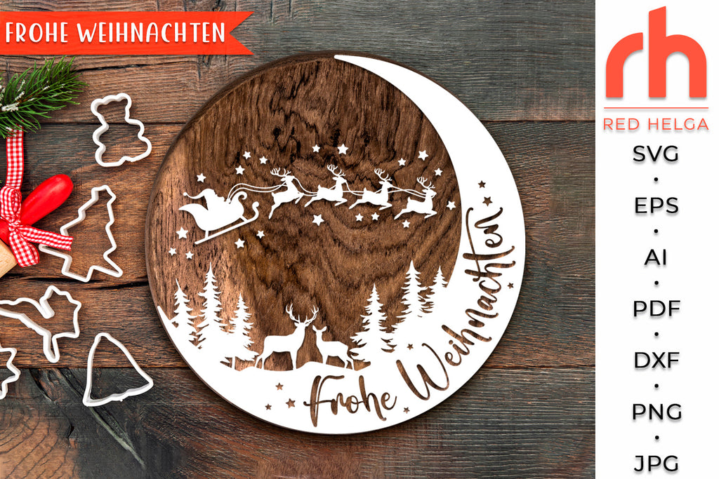Frohe Weihnachten SVG - Xmas Forest Cut File - Germany Christmas DXF ...