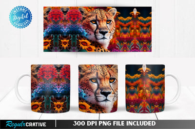 Front Cheetah Flowers 11, 12 & 15 Oz Mug Sublimation Sublimation Regulrcrative 