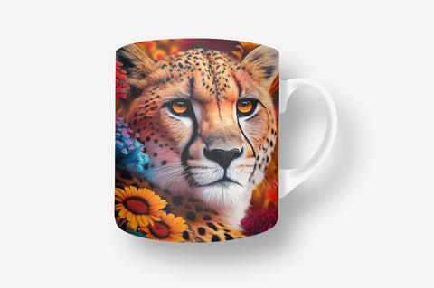 Front Cheetah Flowers 11, 12 & 15 Oz Mug Sublimation Sublimation Regulrcrative 