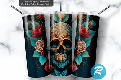 Front face Skull Roses 20 oz / 30 oz Tumbler PNG Sublimation Regulrcrative 