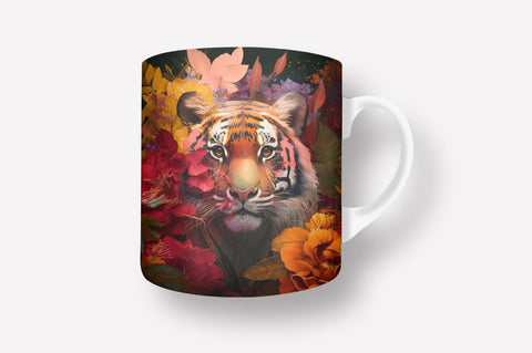 Front Tiger Flowers 11, 12 & 15 Oz Mug Sublimation Sublimation Regulrcrative 