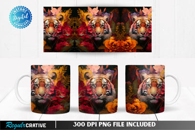 Front Tiger Flowers 11, 12 & 15 Oz Mug Sublimation Sublimation Regulrcrative 