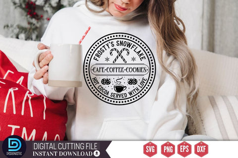 Frosty's snowflake cafe coffee cookies hot cocoa served with love SVG SVG DESIGNISTIC 