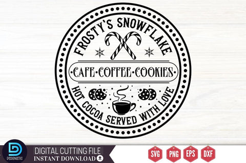 Frosty's snowflake cafe coffee cookies hot cocoa served with love SVG SVG DESIGNISTIC 