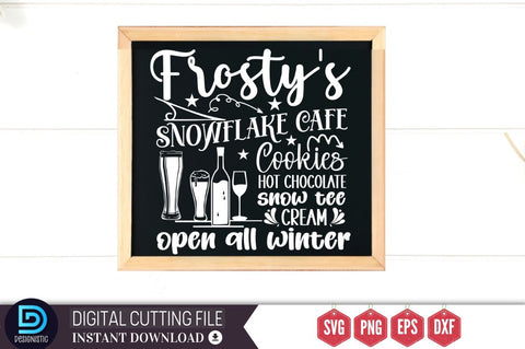 Frosty's snowflake cafe cookies hot chocolate snow tee cream open all winter SVG SVG DESIGNISTIC 