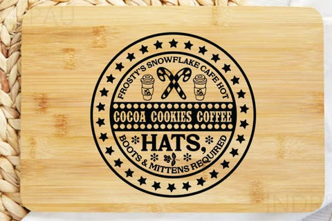 Frosty's snowflake cafe hot cocoa cookies coffee hats, boots & mittens required SVG Angelina750 
