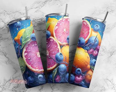Fruist Lemons and Blueberries 3D Tumbler PNG, Drink Fruit 20oz Skinny Tumbler PNG, Sublimation Design Download Sublimation CaldwellArt 