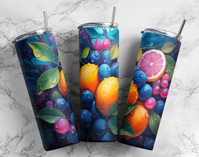 Fruist Lemons and Blueberries Tumbler PNG, Drink Fruit 20oz Skinny Tumbler Sublimation Design Download, Fruist Lemons Tumbler Sublimation CaldwellArt 