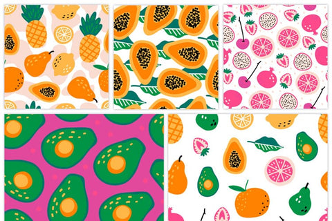Fruit Digital Paper BUNDLE, summer fruit seamless patterns Digital Pattern Tori card store 
