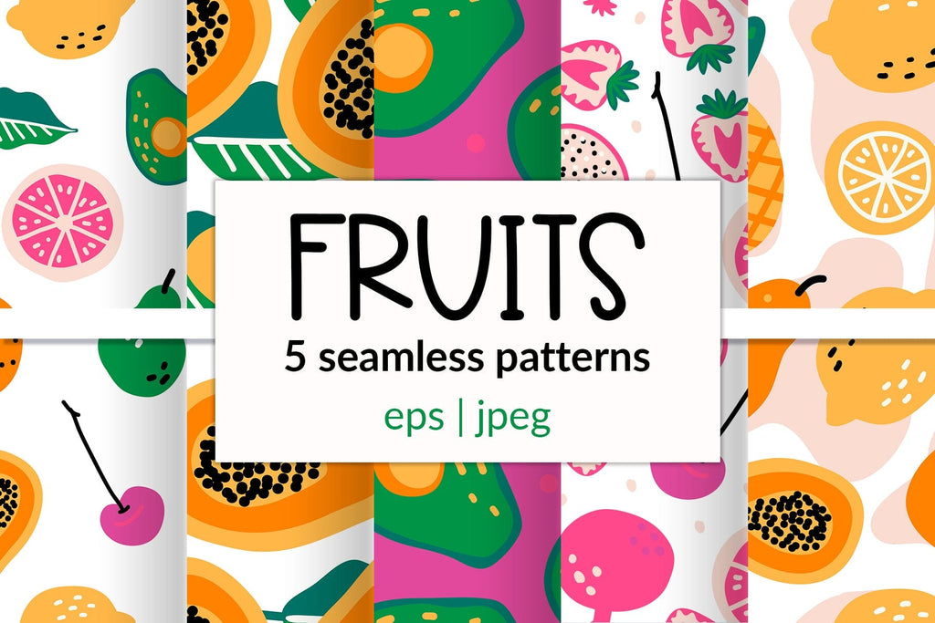 Fruit Digital Paper BUNDLE, summer fruit seamless patterns - So Fontsy