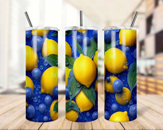 Fruit Lemons and Blueberries 20 oz Skinny Tumbler Sublimation Design, Instant Digital Download PNG, Straight Tumbler Wrap Sublimation TrendingDesign 