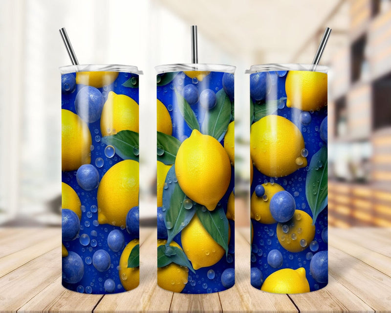 Fruit Lemons and Blueberries 20 oz Skinny Tumbler Sublimation Design, Instant Digital Download PNG, Straight Tumbler Wrap Sublimation TrendingDesign 