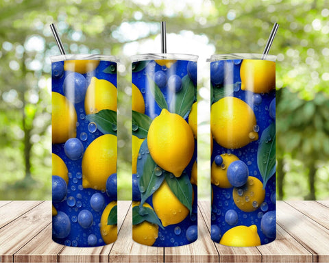 Fruit Lemons and Blueberries 20 oz Skinny Tumbler Sublimation Design, Instant Digital Download PNG, Straight Tumbler Wrap Sublimation TrendingDesign 