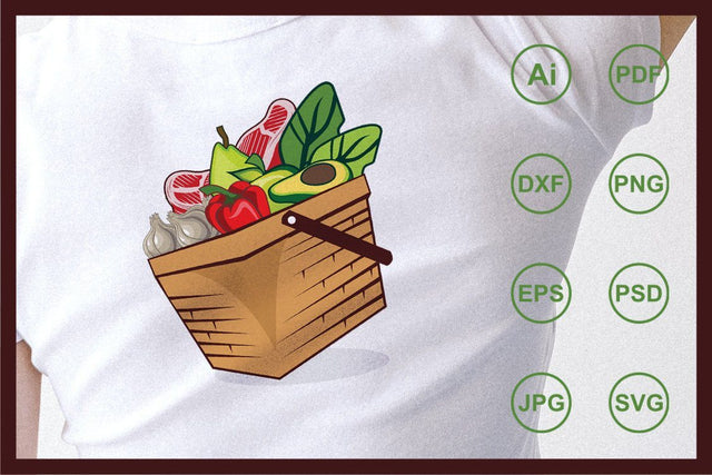Fruits and vegetables in the basket design illustration SVG Leamsign Studio 