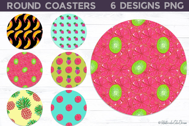 Fruits Coaster Bundle | Summer Round Coaster Sublimation WatercolorColorDream 