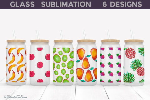 Fruits Glass Can Bundle | Lemonade Libbey Can Glass Sublimation WatercolorColorDream 