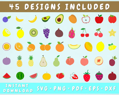 Fruits SVG Bundle - 45 Designs Included, Avocado SVG, Apple SVG, Strawberry SVG, Orange SVG, Watermelon SVG SVG HappyDesignStudio 