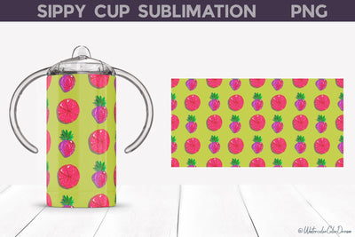 Fruits Tropical Sippy Cup Wrap | Sippy Cup Tumbler Sublimation WatercolorColorDream 