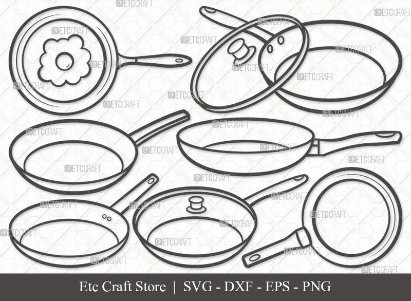 Frying Pan Outline SVG Cut File | Skillet Pan Svg | Egg Frying Pan Svg | Cast Iron Svg | Pan Svg | Cooking Pan Svg | Kitchen Svg | Frying Pan Svg Bundle SVG ETC Craft 