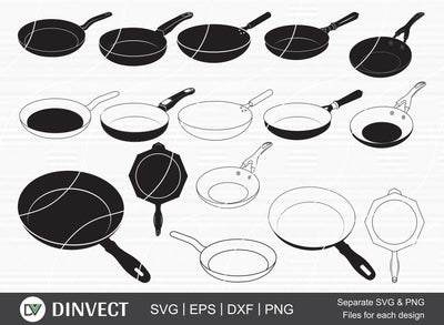 Frying Pan SVG, Pan SVG, Frying pan Silhouette, Cooking, Kitchen SVG, Vector, Silhouette, Dxf, Png, Cutting Machine, Cameo, Vinyl Designs, Iron On Decals, Digital File, Instant Download SVG Dinvect 