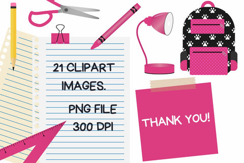 Fuchsia Back To School Clipart Set Sublimation Sublimatiz Designs 