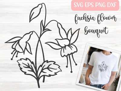 Fuchsia Flower with Stem SVG, Floral Bouquet SVG Cut File, Flowers Instant Digital Download Vector SVG Apple Grove Designs 