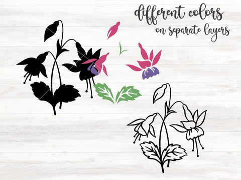 Fuchsia Flower with Stem SVG, Layered Floral Bouquet SVG Cut File, Flowers Instant Digital Download Vector SVG Apple Grove Designs 