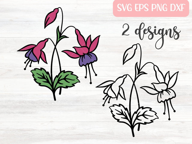 Fuchsia Flower with Stem SVG, Layered Floral Bouquet SVG Cut File, Flowers Instant Digital Download Vector SVG Apple Grove Designs 