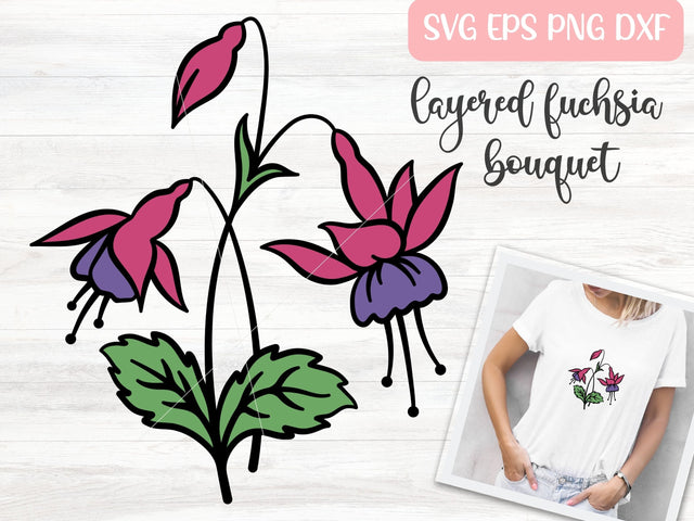 Fuchsia Flower with Stem SVG, Layered Floral Bouquet SVG Cut File, Flowers Instant Digital Download Vector SVG Apple Grove Designs 