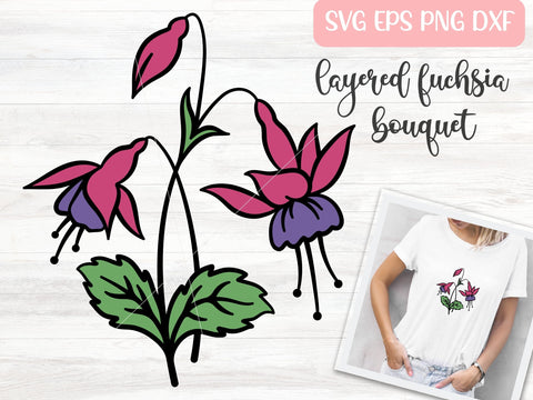 Fuchsia Flower with Stem SVG, Layered Floral Bouquet SVG Cut File, Flowers Instant Digital Download Vector SVG Apple Grove Designs 