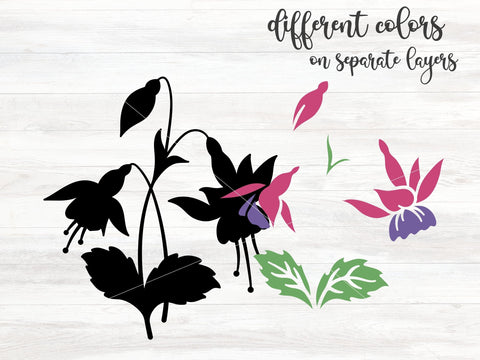 Fuchsia Flower with Stem SVG, Layered Floral Bouquet SVG Cut File, Flowers Instant Digital Download Vector SVG Apple Grove Designs 