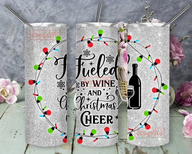 Fueled By Wine and Christmas Cheer Tumbler Design Png, Christmas Glitter 20oz Skinny Tumbler, Wine and Cheer Design Png, Christmas Lights Png, Christmas Sublimation Design, Instant Download Sublimation DesignSVG 