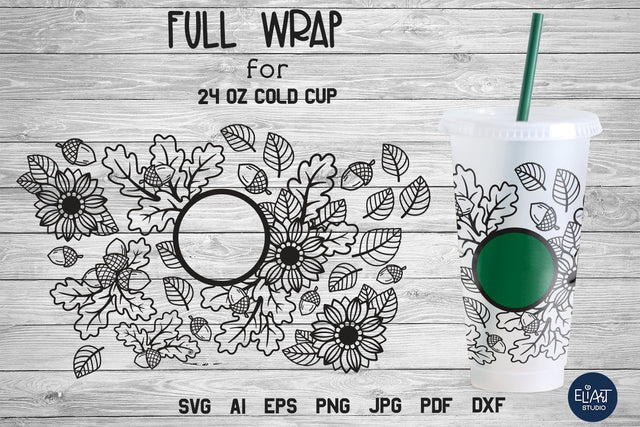 Full Cup Wrap SVG, Sunflower SVG, Oak Leaf SVG Cup Wrap. SVG Elinorka 