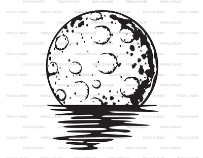 Full Moon Reflecting Over the Sea or Ocean. SVG TribaliumArtSF 