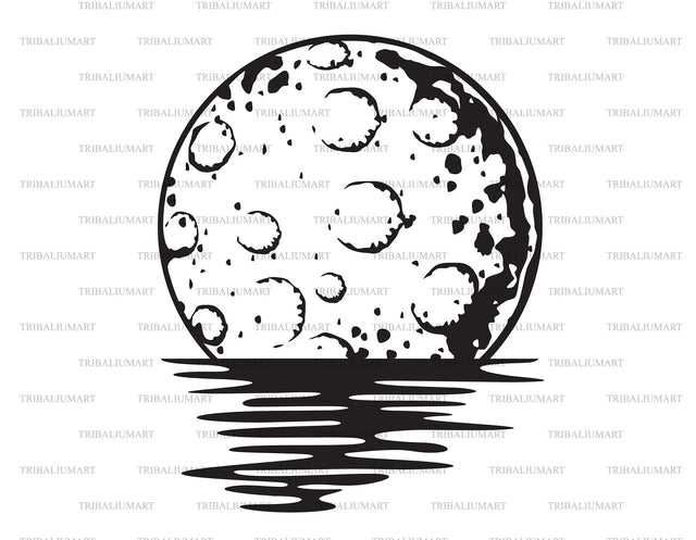 Full Moon Reflecting Over the Sea or Ocean. SVG TribaliumArtSF 