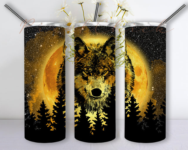 Full Moon Wolf 20oz Skinny Tumbler Sublimation Designs for Straight Tapered Tumbler PNG File Digital Download, Wolf Tumbler Wrap Sublimation PixelChick 