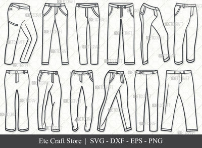 Full Pant SVG, Full Pant Outline, Long Pant Svg, Pant Icon Svg, Jeans Pant Svg, Trousers Svg, Man Wear Svg, Full Pant Bundle SVG ETC Craft 
