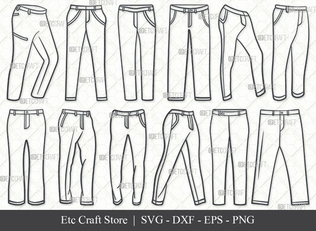 Full Pant SVG, Full Pant Outline, Long Pant Svg, Pant Icon Svg, Jeans Pant Svg, Trousers Svg, Man Wear Svg, Full Pant Bundle SVG ETC Craft 