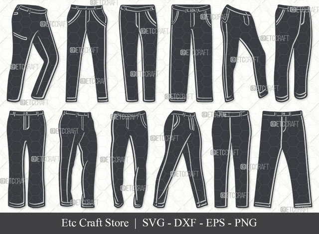 Full Pant SVG, Full Pant Silhouette, Long Pant Svg, Pant Icon Svg, Jeans Pant Svg, Trousers Svg, Man Wear Svg, Full Pant Bundle SVG ETC Craft 