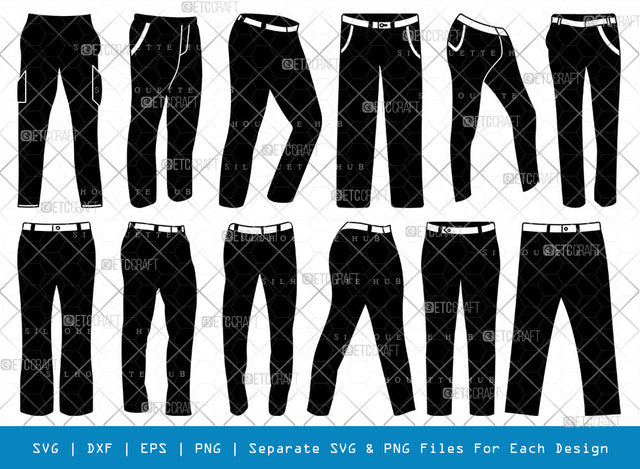 Full Pant SVG, Full Pant Silhouette, Long Pant Svg, Pant Icon Svg, Jeans Pant Svg, Trousers Svg, Man Wear Svg, Full Pant Bundle SVG ETC Craft 