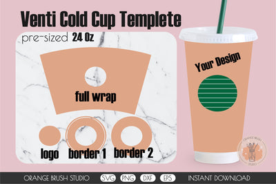 Full Wrap Design Template for Venti Cold Cup 24 OZ SVG SVG OrangeBrushStudio 