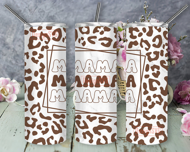 Full Wrap Leopard Mama Tumbler, Mama 20oz Skinny Tumbler, Mothers Day Design Tumbler, Mama Tumbler Png, Mama Sublimation Design for Straight, Digital Download Sublimation DesignSVG 