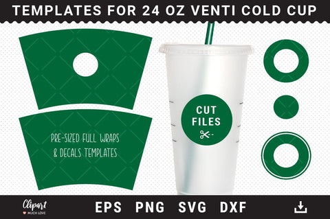 Full Wrap Venti Cold Cup 24 Oz Template, Pre-Sized Full Wraps & Decals Templates SVG ClipartMuchLove 
