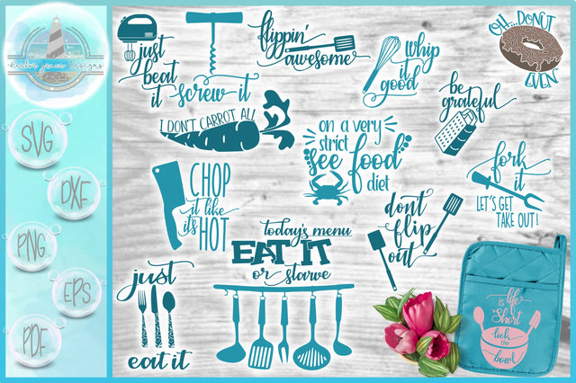 Fun Kitchen Quote SVG Bundle | Potholder SVG | Cutting Board Quote SVG SVG Harbor Grace Designs
