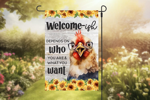 Funny 12x18 Chicken Welcome Garden Flag Sublimation Design Sublimation BijouBay 