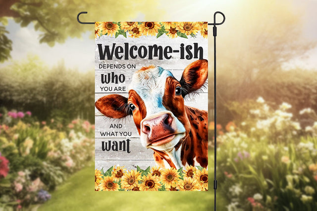 Funny 12x18 Cow Welcome Garden Flag Sublimation Design Sublimation BijouBay 
